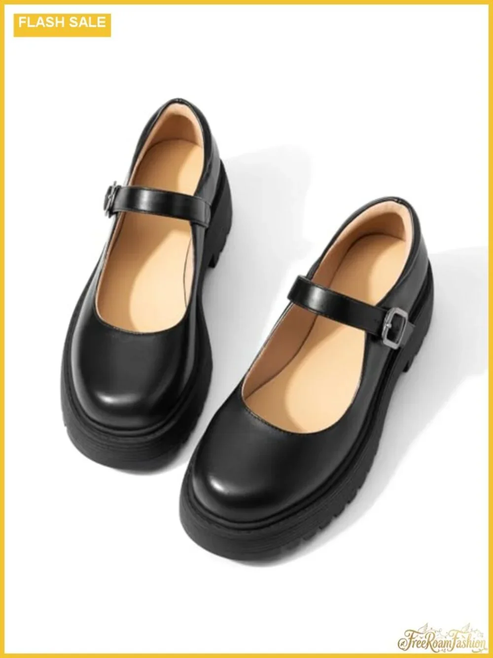 Women's Mary Jane Platform Shoes Chunky Lug Sole Faux Leather